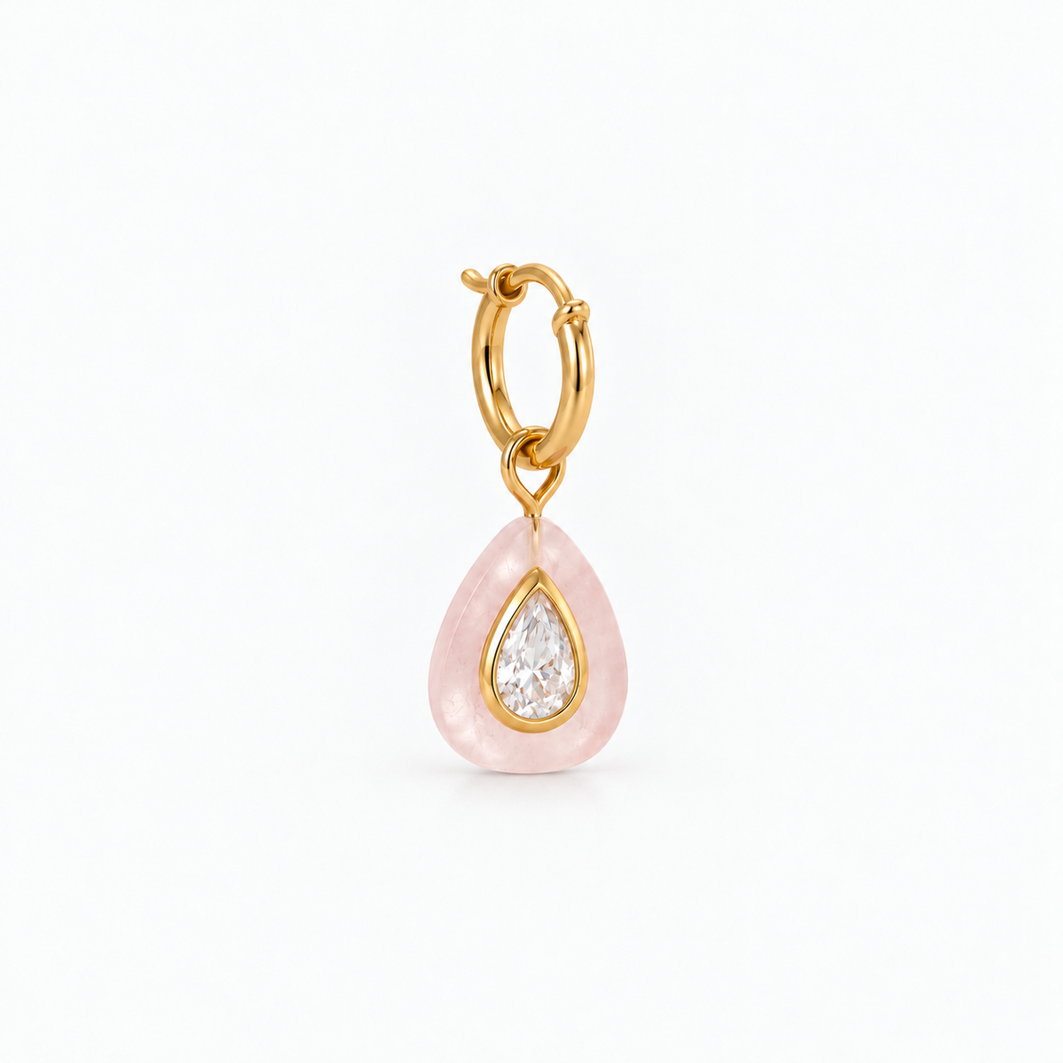 Brinco Cristal Quarzto Rosa e Safira Branca